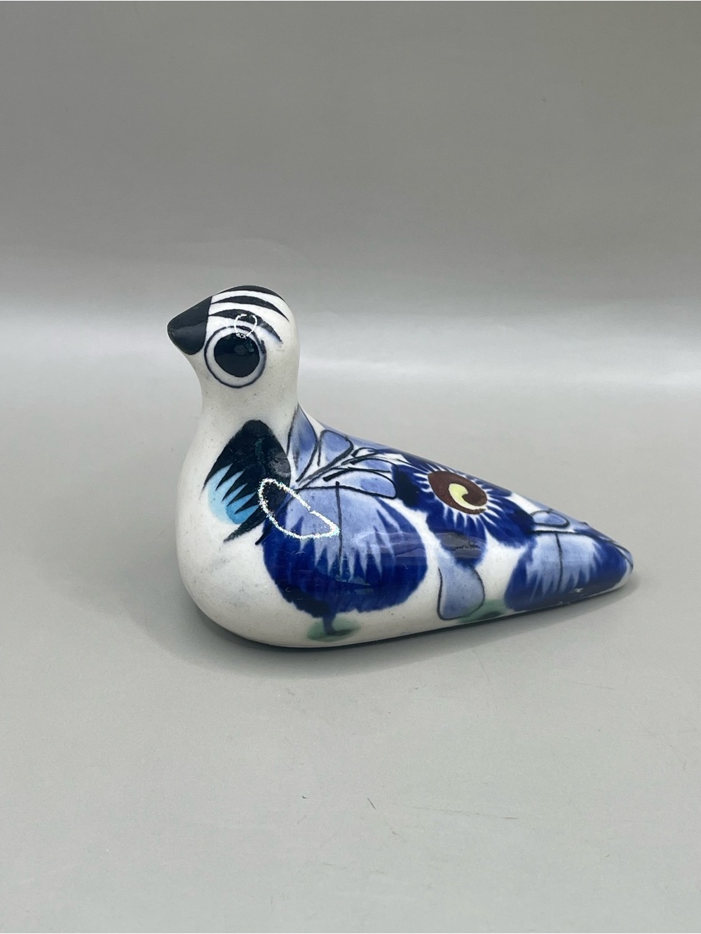 Vintage Tonala Mexican Pottery Hand Painted Signed Bird 3” Figurine
